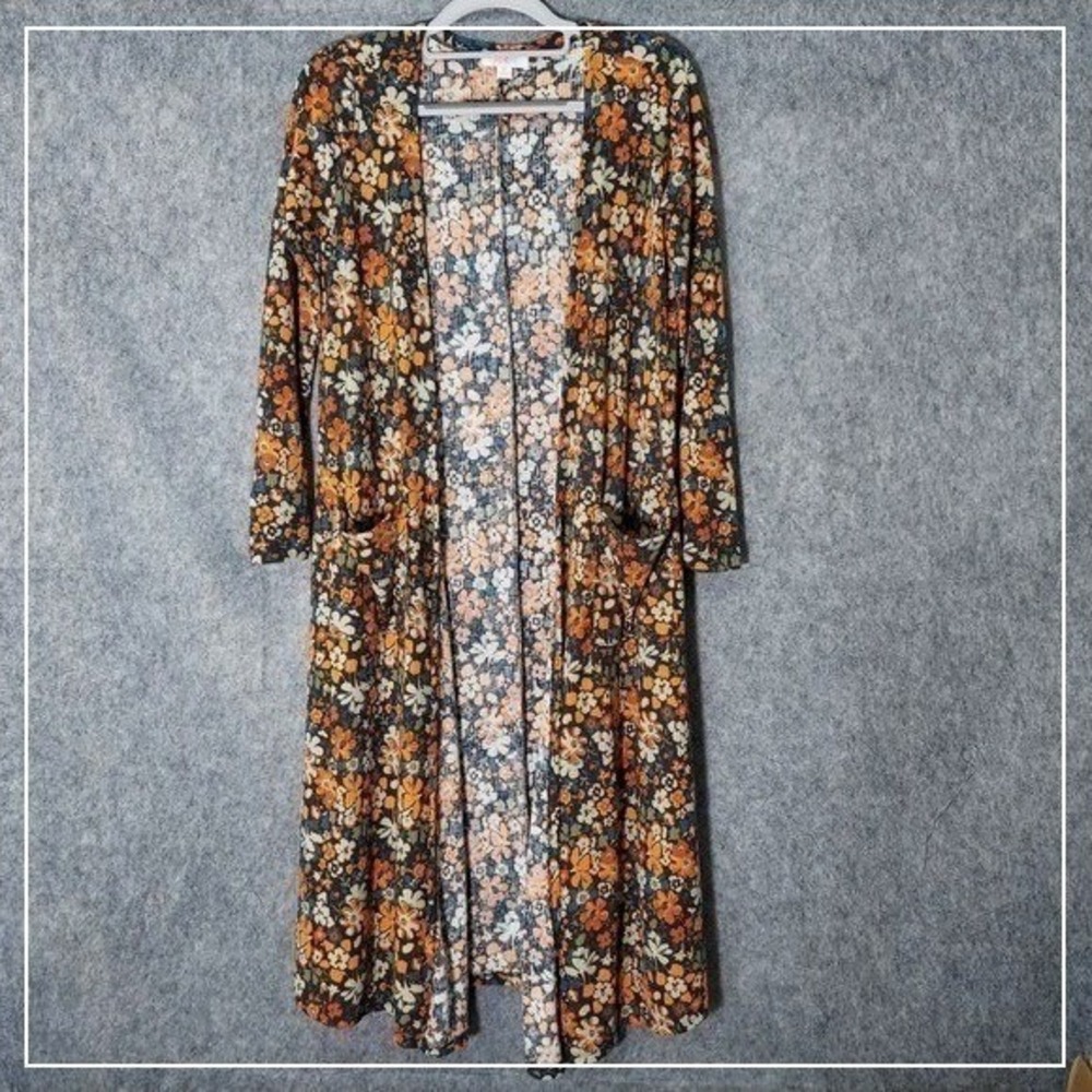 Lularoe Duster Women XS Floral Longline Open Cardigan Ribbed Cottagecore Boho